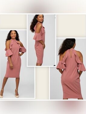PINKBLUSH Women's Maternity XL Birdie Ruffle Dress Dusty Rose NWOT High Neck